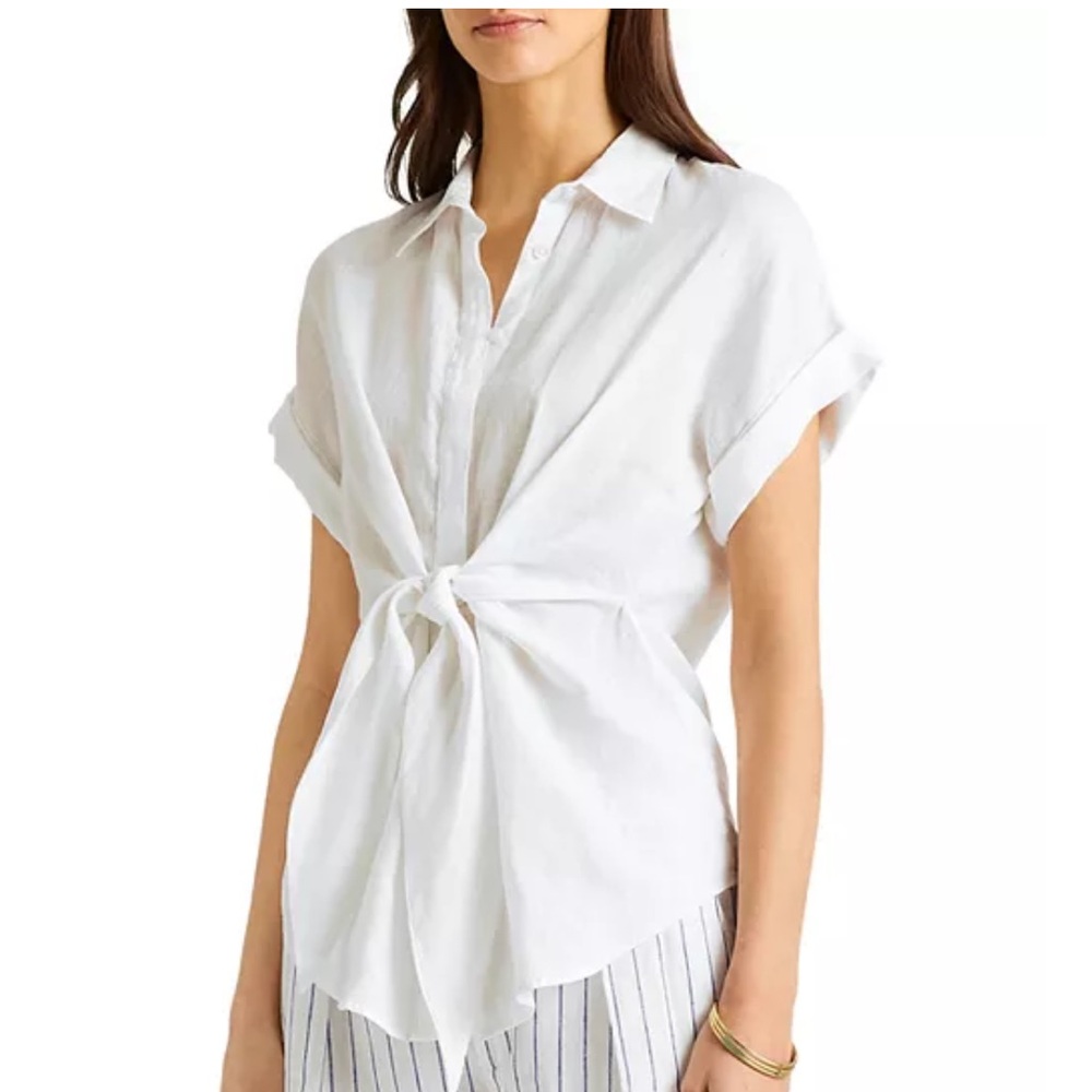 Ralph Lauren White Button-Down Tie-Front Shirt